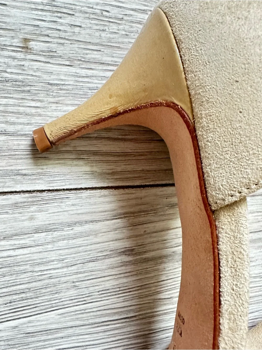 Butter Beige Suede Open Toe Heels Size 10